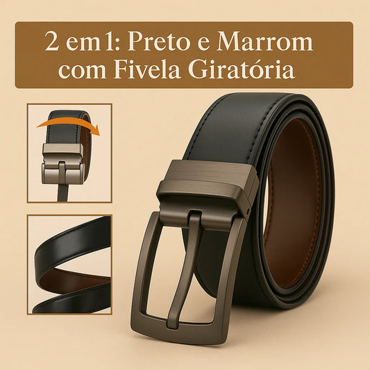 Cinto Masculino de Couro - Dupla Face com Fivela Giratória